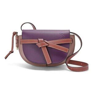 Loewe Gate Bag Mini in soft calfskin and jacquard - prune / havana colours